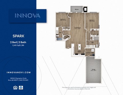 Floor plan for 2 beds, 2 baths, 1242 sqft